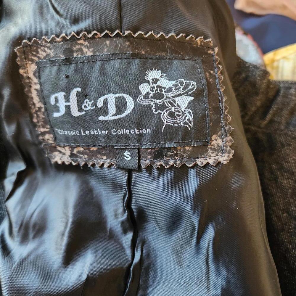 LKNW H & D leather denim blend jacket unique brown black tan S love flawless - Picture 7 of 8